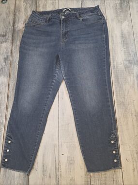 Westport Women's Dark Blue Cropped Ankle Jeans with Button Cuff & Raw Hem sz 16W